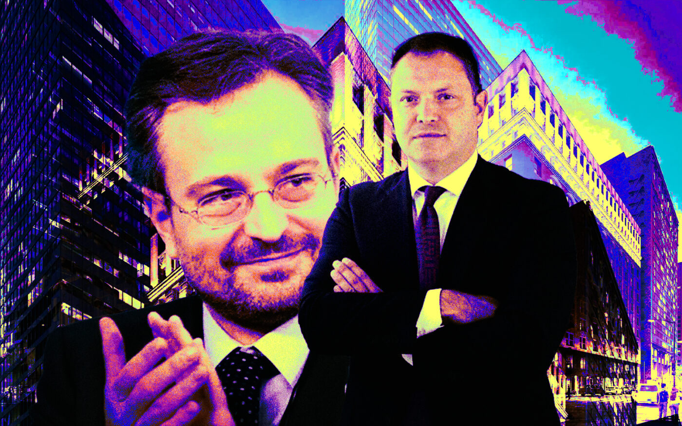 <p>Campari Group&#8217;s Luca Garavoglia and Lagflin SCA’s Massimiliano Seliziato with renderings of 79 West Monroe (Getty, Campari Group, Lagflin SCA, LinkedIn)</p>

